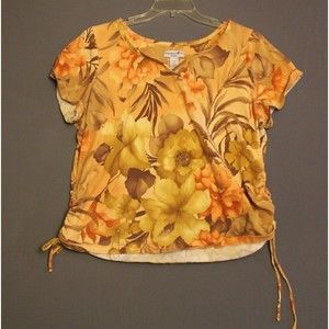Carribean Joe Womens Top Size 1X Orange Floral Pullover Roused Sides